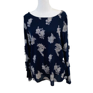 Kaileigh long sleeve top navy floral split tie cold shoulder sleeves